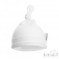 H4500-W: White Ribbed Knot Hat (0-6 Months)